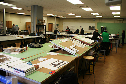 Students working in a classroom