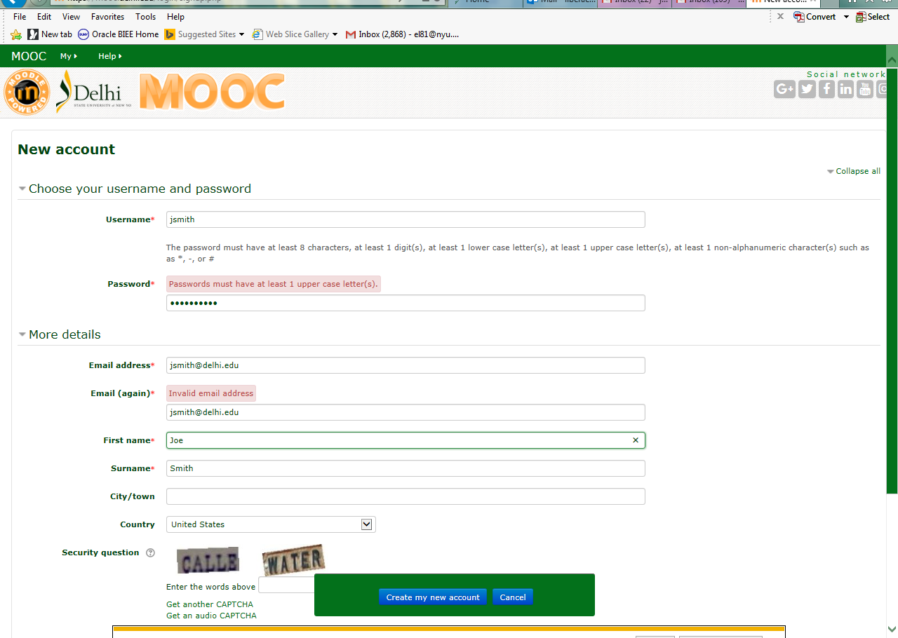 5. Once you have completed the form, click the Create my new account button at the bottom of the window.