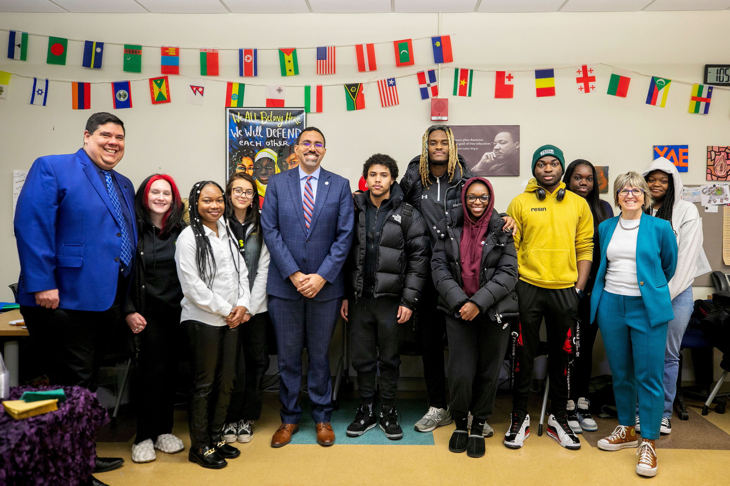 Chancellor John B. King, Jr. and Mary Bonderoff with Students during SUNY Delhi Tour