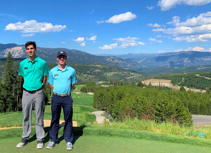 Two golfing students on mountain top in Montana