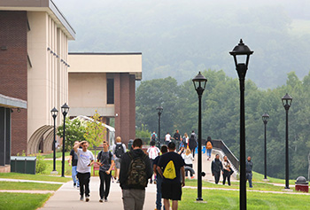 Students walking to class from dorms