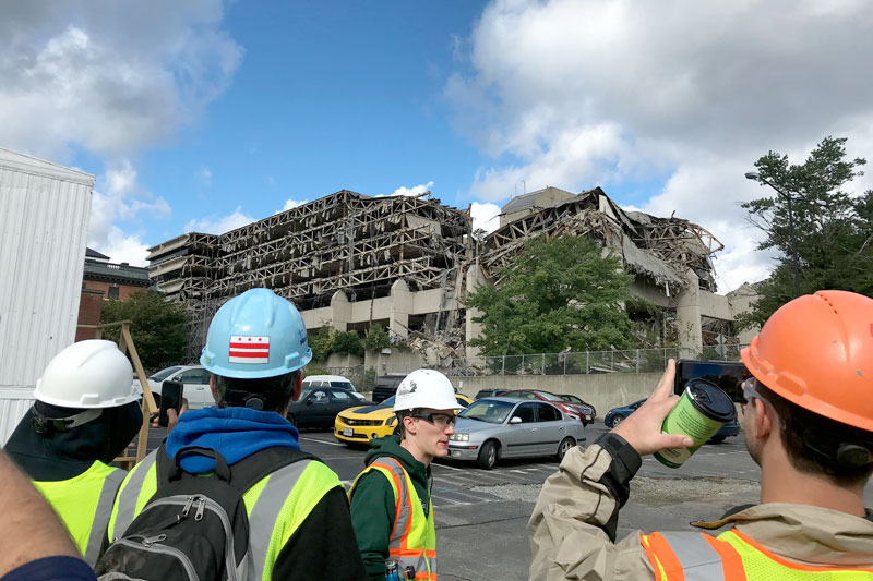 Students viewing construction in the capital