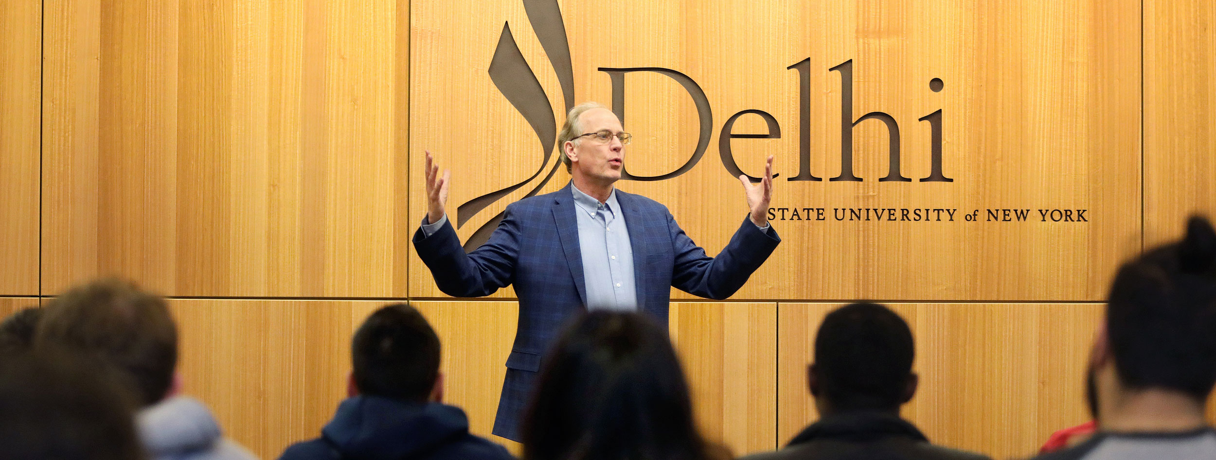 SUNY Delhi’s Centennial Center at Sanford Hall was filled with students and faculty to listen to Charles Euchner  