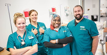 Group of four nursing students in class room