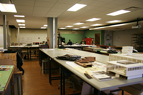 Students working in model building lab
