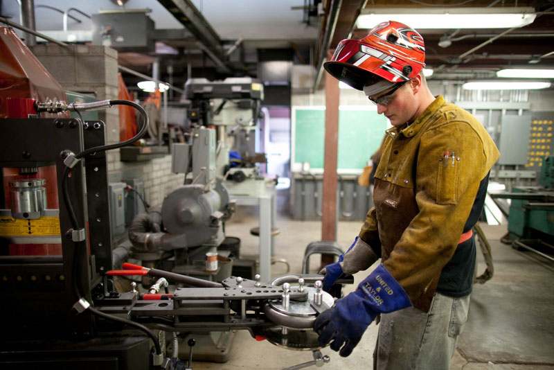 Student working in welding lab