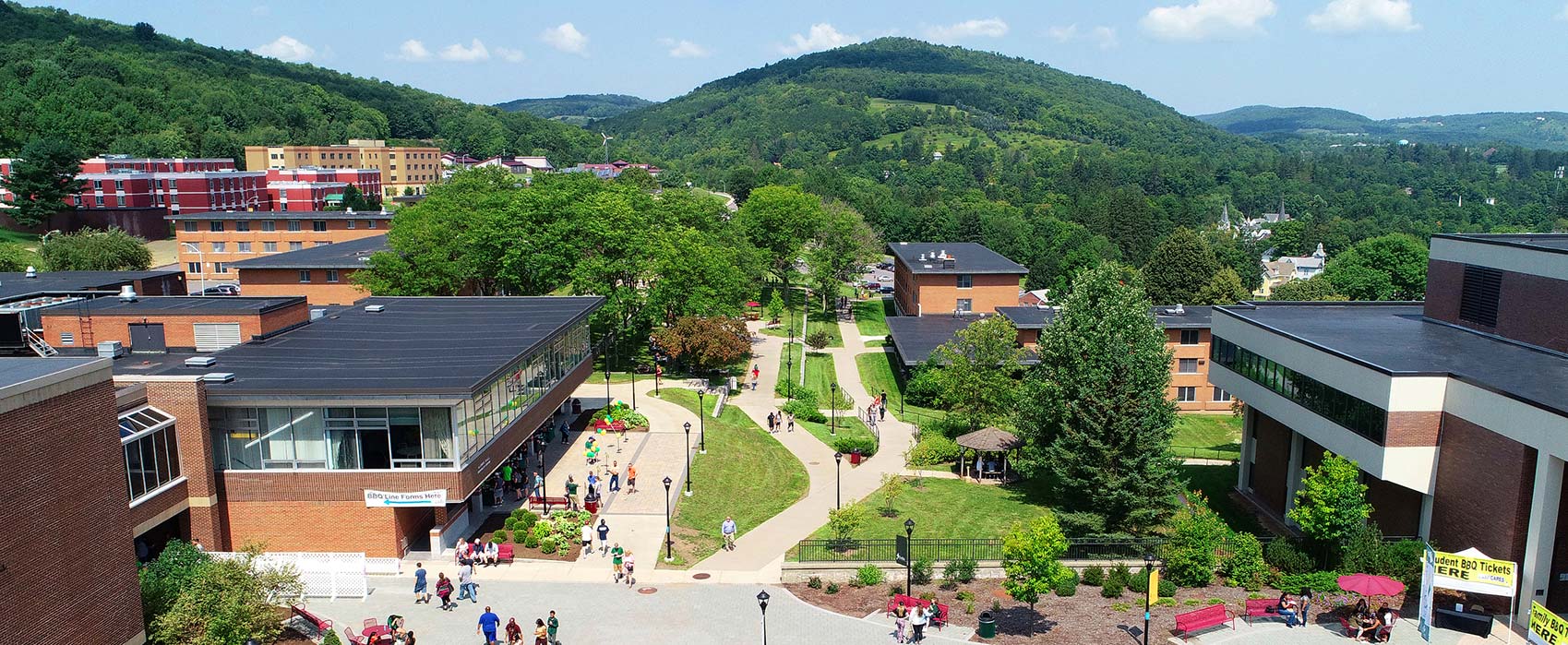 Drone view of the center of campus