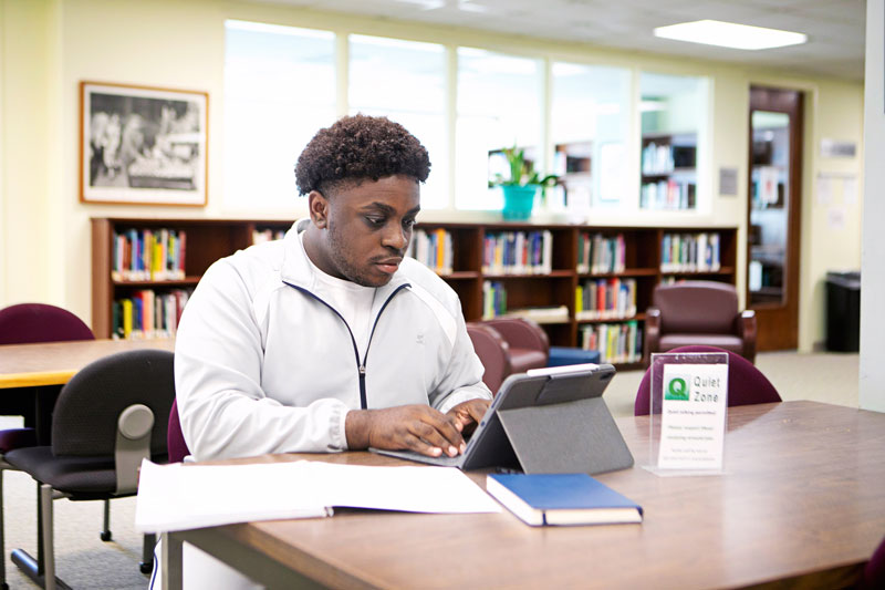 Student concentrating at desk