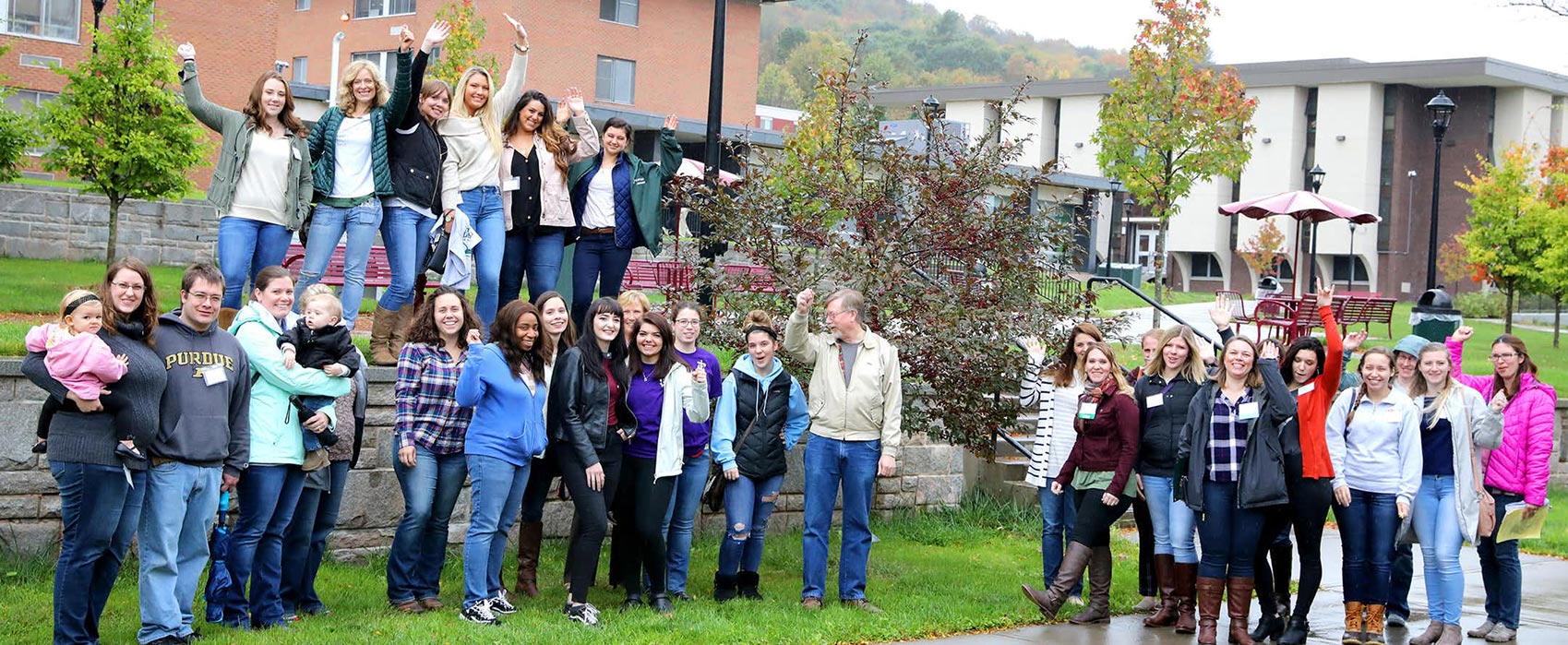 Alumni gathered outside dorms