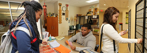 Students at Student Mail Center, Farrell Hall