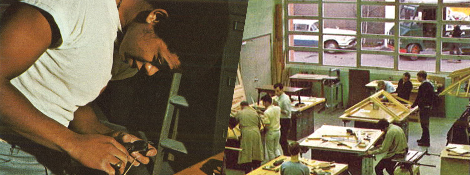 Vintage image of student putting together wires